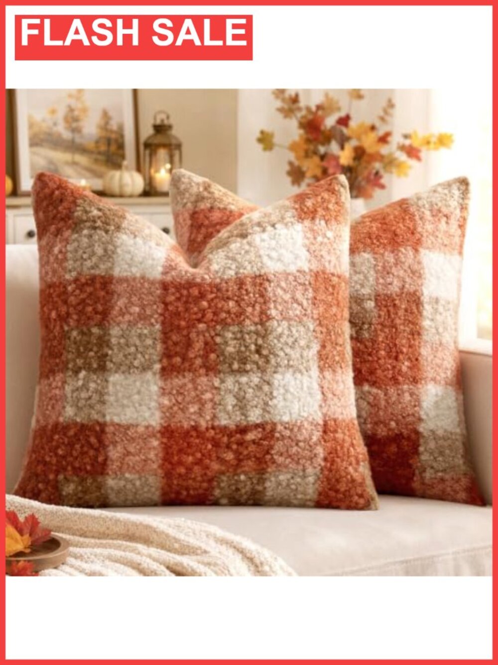 MIULEE Plaid Boucle Throw Pillow Covers 18x18 Set of 2 Polyester